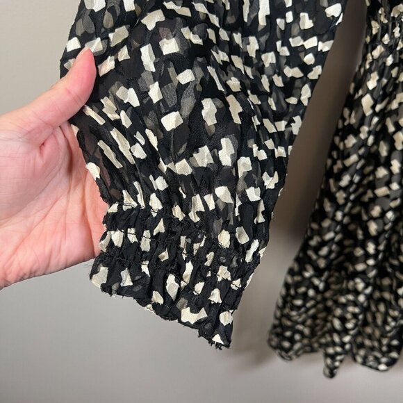 Theory Confetti Print Long Sleeve Silk Blend Dress Size Small Black Tan Career - Picture 6 of 11